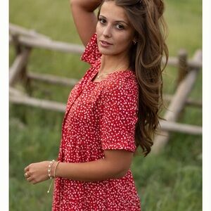 Red Floral Midi Dress